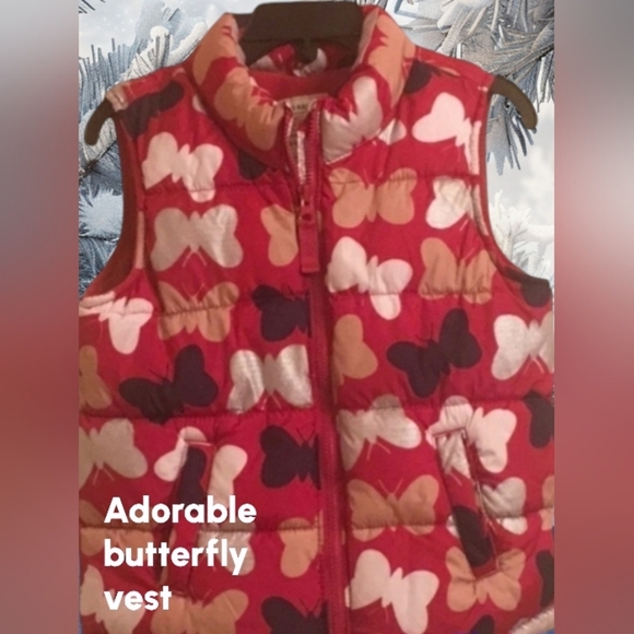 Old Navy Vest girls sz 4t red vest PUFFER comfy fleece cute butterfly Jacket - Picture 1 of 12